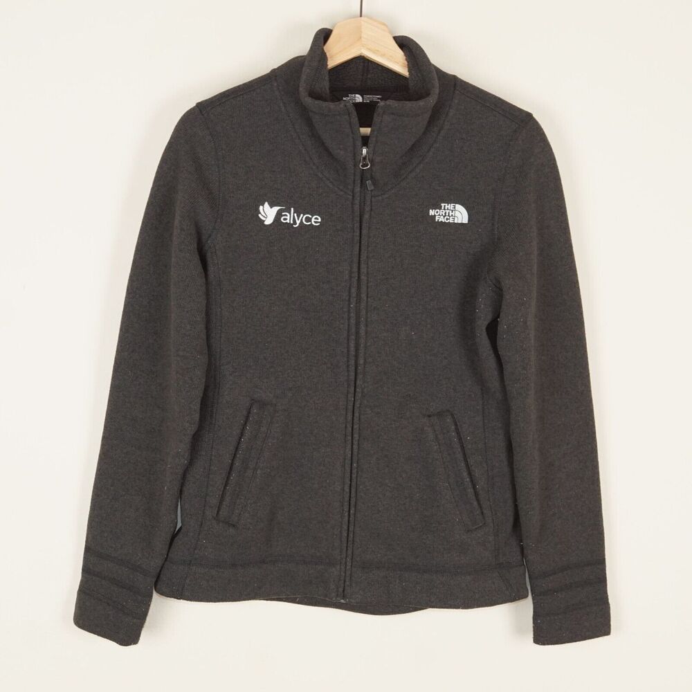The North Face Sweater Fleece Full Zip Dark Gray Jacket Womens Sz M Embroidered